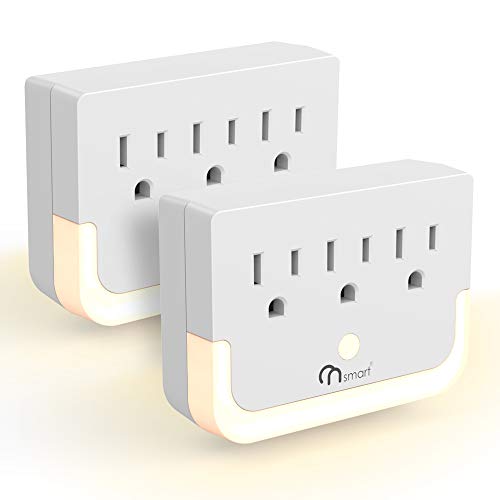 ONSMART Wall Outlet, Plug-in Night Light with 3- Outlet Extender, 2-Pack Warm White LED Nightlight with Dusk-to-Dawn Sensor, Suitable for Hallway, Stairs, Bathroom, Bedroom, living room,Kitchen