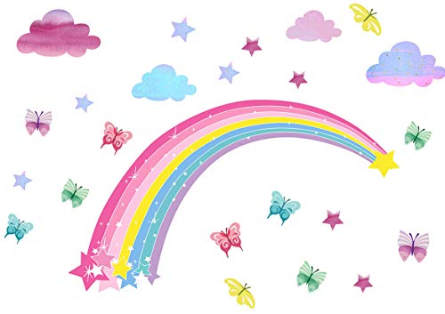 Easu Rainbow Wall Decal Butterflies Wall Stickers Clouds Wall Decals Peel and Stick Girls Bedroom Wall Decalsâ€¦