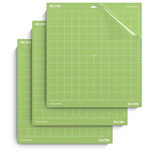 Nicapa Standard Grip Cutting Mat for Cricut Maker 3/Maker/Explore 3/Air 2/Air/One (12x12 inch,3 Pack)Standard Adhesive Sticky Green Quilting Replacement Cut Mats