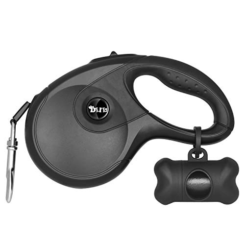 Durable Retractable Dog Leash，16 ft Dog Walking Leash for Small Medium Large Dogs up to 110lbs, 360° Tangle Free, One Button Break & Lock, Dog Waste Dispenser and Bags Included (Black)