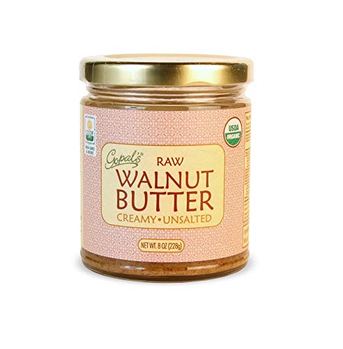 Gopal's Raw Organic Walnut Butter | USDA Organic, Gluten-Free, Creamy and Unsalted | 8 Ounces Glass Jar | Keto, Whole 30, and Paleo Friendly