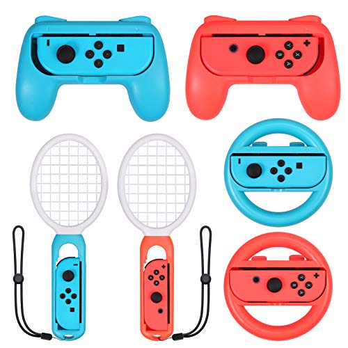 eSynic Grip for Switch Joy-Con Switch Controller Accessories Kit with Joy-Con Tennis Racket Steering Wheel Accessories Grip Handle Kit
