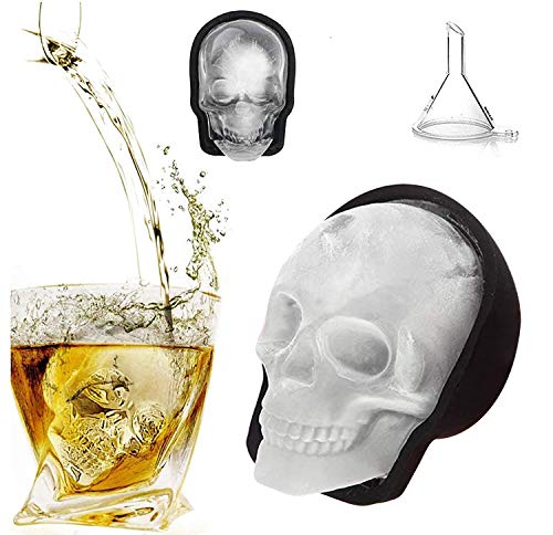 Large 3D Skull Ice Mold, Large Silicone Skull Ice Cube Tray of 400ml Capacity, Durable Black Skull Ice Maker with Funnel for Whiskey, Bourbon, Cocktails, Beer, Perfect for Parties