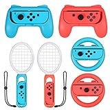 eSynic Grip Compatible with Switch Joy-Con Game Switch Controller Accessories Kit with Joy-Con Tennis Racket Steering Wheel Accessories Grip Handle Kit for Mario Tennis Aces Game
