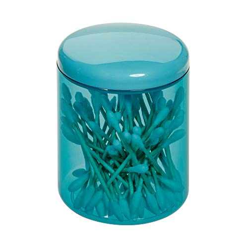 Book Cover iDesign 29034 Finn Canister Jar with Lid for Cosmetics and Makeup Storage, Q-Tips, Bathroom, Countertop, Desk, and Vanity, Teal and White