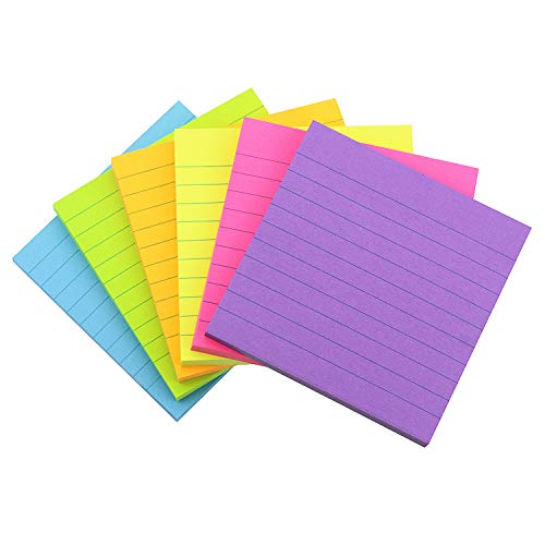 Early Buy Lined Sticky Notes with Lines 4x4 Self-Stick Notes 6 Bright Color 6 Pads, 80 Sheets/Pad