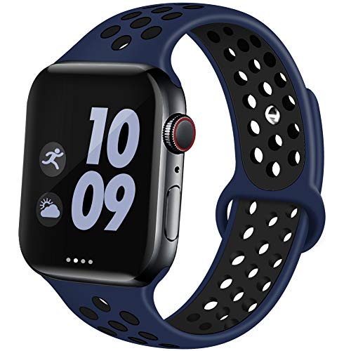 Book Cover EXCHAR Sport Band Compatible with Apple Watch Band 44mm 42mm Breathable Soft Silicone Replacement Wristband Women and Man for iWatch Series 4 3 2 1 Nike+ All Various Styles M/L Navy-Black