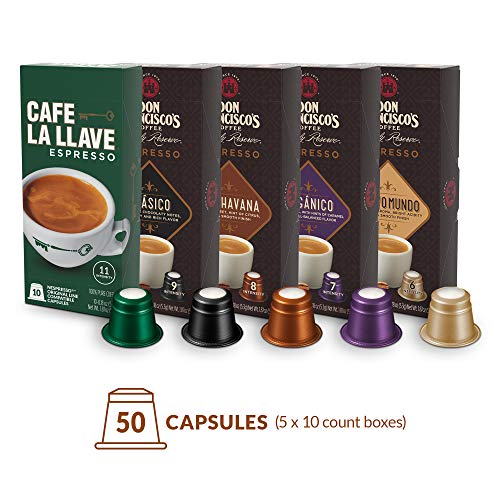 Book Cover Don Francisco's and Café La llave Espresso Capsules Variety Pack 10 Each (50 Pods) Compatible with Nespresso Original Brewers Single Cup Coffee Pods