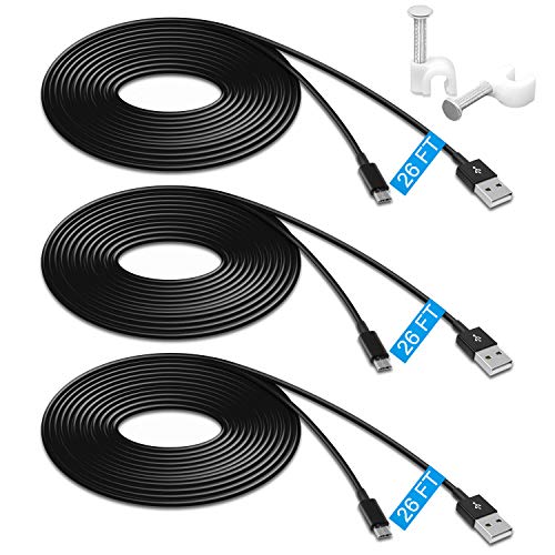 3 Pack 26FT Power Extension Cable for PS4/Xbox One Controllers/WyzeCam/YI Camera/Nest Cam Indoor/Oculus Go/Netvue and Security Camera, Durable Charging and Data Sync Cord