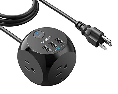 Anker Power Strip with USB, 5 ft Extension Cord, PowerPort Cube USB with 3 Outlets and 3 USB Ports, Portable Design, Overload Protection for iPhone Xs/XR, Compact for Travel, Cruise Ship, and Office