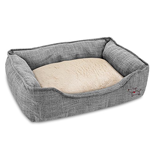 Best Pet Supplies - Breathable Linen Pet Bed for Summer with Comfortable Padding | Square Medium Cozy Cuddler for Dogs and Cats (24" x 19" x 7") Gray