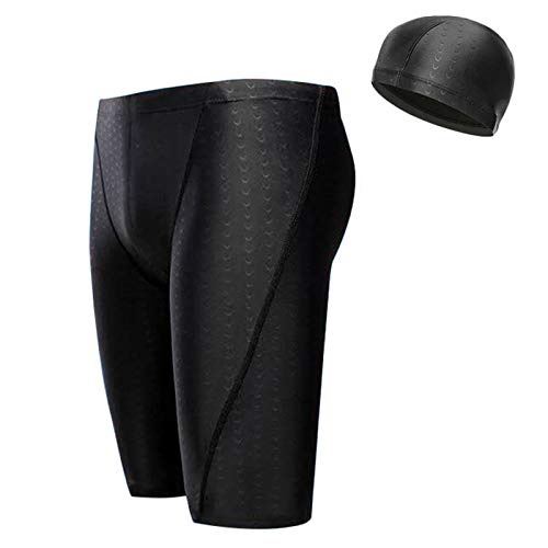Quick Dry Swim Jammers for Men, Shark Grain Men Swim Trunks Swimsuit Bathing Suits with Swim Cap Gift