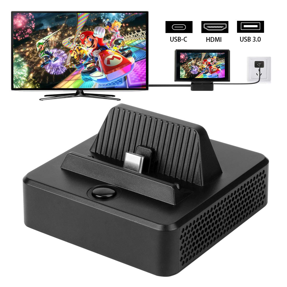 Switch Dock, ERNSTING Portable Switch Charging Stand Case, Switch Docking Station with USB Type C Power Input Port, HDMI Video Port Support 4K1080P and USB 3.0 Data Port,for Game Console Conversion