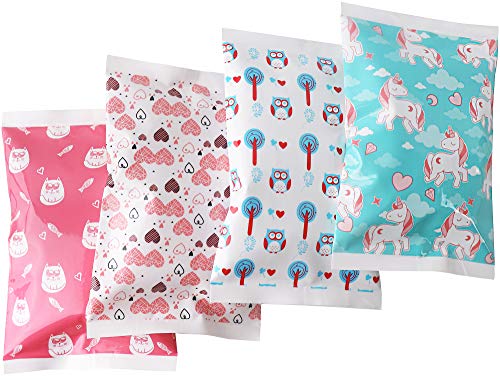 Thrive Soft Gel Reusable Lunch Ice Packs - TSA-Approved Camping Cooler Accessories, Safe Kids Lunch Box Accessories, 4 Count, Pony Rainbow & Hearts Prints, BPA Phthalate Latex Free