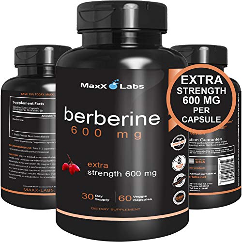 Berberine Supplements 600mg - New - Natural Formula Supports Glucose Metabolism, Cardiovascular & Gastrointestinal Health. Best Vegetarian Non GMO Gluten Free 30 Day Supplement Supply