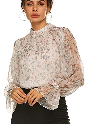 Women's Floral Ruffled Shoulder Chiffon Top Double Layers Keyhloe Blouse Tunic
