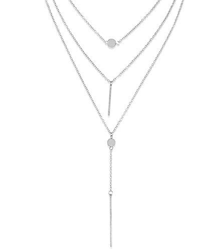 Chamqueen Multi-Layer Bar Pendant Choker Necklace Sequins Chain Layered Necklaces for Women