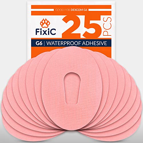 FixiC – Adhesive Patches for G6 – 25 Pack Premium Waterproof Adhesive Patches – Pre-Cut Back Paper – Adhesive Patch for G6 – Long Fixation! (Pink)