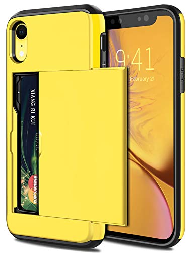 SAMONPOW Case for iPhone XR Hybrid iPhone XR Wallet Case Card Slot Holder Heavy Duty Protection Anti Scratch Dual Layer Hard PC Soft Rubber Bumper Cover for iPhone XR 6.1 inch Yellow