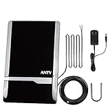 ANTV 50 Mile Radio Antenna, Indoor Amplified FM/AM Antenna for Stereo Radio Audio Signals RF Broadcast Receiver Tuner, 6ft 75Ω FM Coaxial Cable and 6ft AM Cable, Piano Black (2019 Upgrade Version)