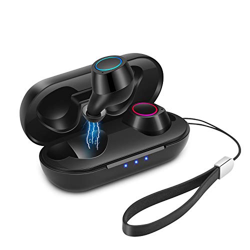 Ailicam True Wireless Earbuds TWS Bluetooth 5.0 IPX6 Waterproof 25 Hours Playtime, TWS Noise Cancelling Earphones Instant Pairing with Mic and Charging Case (Black)