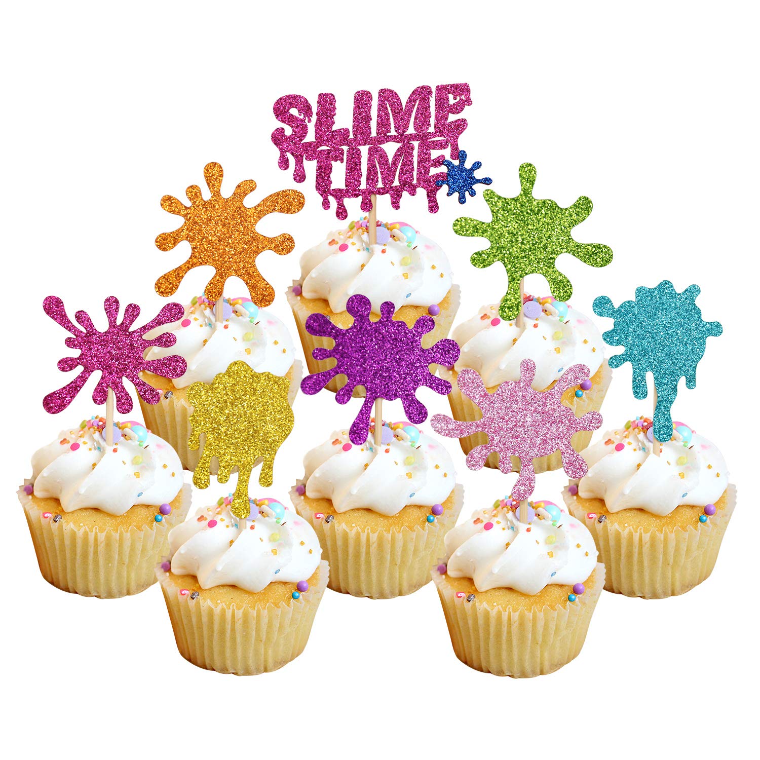24pcs Glitter Slime Cupcake Toppers for Slime Birthday Party Shower Painting Party Art Themed Party Decoration Supplies