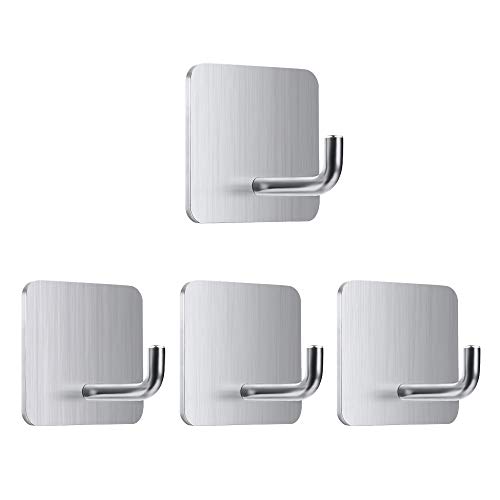 isightguard Adhesive Hooks Wall Hooks Hanger Anti-Skid Heavy Duty Stick On Towel Hooks for Hanging Bathroom Home Kitchen Office Door-4 Packs