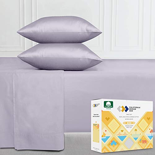 Book Cover California Design Den 400-Thread-Count 100% Pure Cotton Sheets - 4-Piece Lavender Grey Queen Size Sheet Set, Bed Sheets for Bed, Fits Mattress 16'' Deep Pocket, Soft Sateen Weave