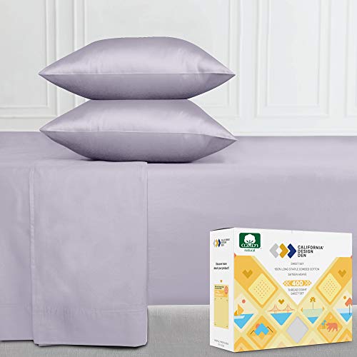 California Design Den 400-Thread-Count 100% Pure Cotton Sheets - 4-Piece Lavender Grey Queen Size Sheet Set, Bed Sheets for Bed, Fits Mattress 16'' Deep Pocket, Soft Sateen Weave