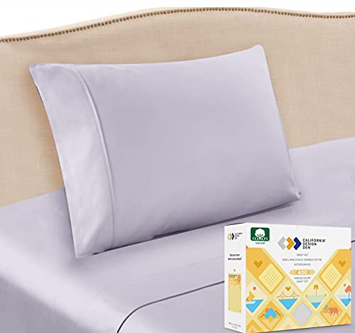 California Design Den Kids Bed Sheets 400 Thread Count - 100% Natural Long Staple Premium Cotton, Soft Sateen Weave 3-Piece Set, Lavender Grey Twin Sheets for Girls, Deep Pocket Fits 15'' Mattress