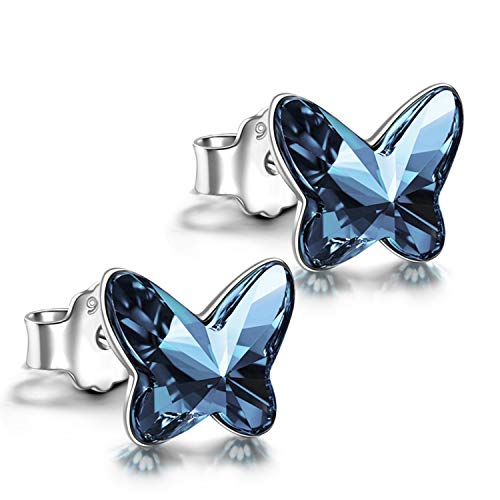 ANGEL NINA Women Gifts for Christmas Earrings for Women Sterling Silver Stud Earrings for Girls Butterfly Jewelry for Women Crystal Earrings for Girlfriend Anniversary Gifts for Wife Birthday Gifts for Mom