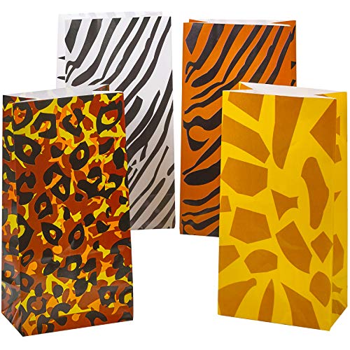 Safari Gift Bags (Pack Of 24)- Zoo Animal Bags In A Variety Of Colors And Prints For Kids Lunch Bag Party Decoration Goody Bags