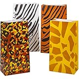 Bedwina Party Favor Bags - (Pack of 24) Animal Print Safari, Zoo or Jungle Theme Goodie Bags in Bulk, Paper Lunch, Candy & Gift Bags