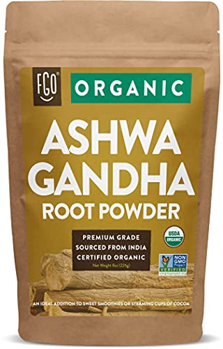 FGO Organic Ashwagandha Root Powder | 8oz Resealable Kraft Bag | 100% Raw from India