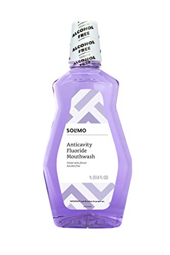 Amazon Brand - Solimo Anticavity Fluoride Mouthwash, Alcohol Free, Violet Mint, 1 Liter, 33.8 Fluid Ounces, Pack of 1