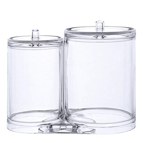 Tbestmax Makeup Organizer Cotton Pads Holder Box Swab Jar Bathroom Storage Clear Organiser Cosmetic Dispenser Divider with 2 Sections and Lid