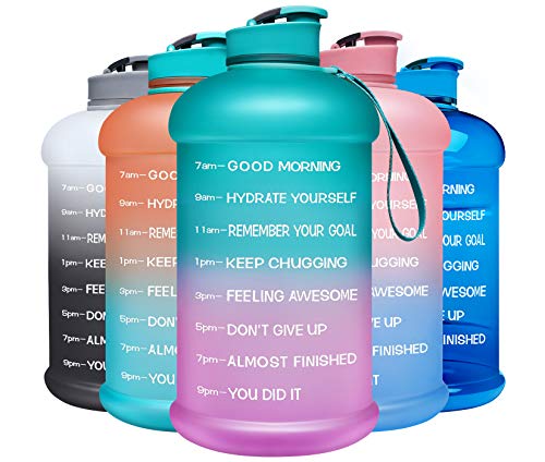 Venture Pal Large 1 Gallon/128 OZ & 74 OZ Motivational Leakproof BPA Free Water Bottle with Time Marker Perfect for Fitness Gym Camping Outdoor Sports-1Gallon-Purple
