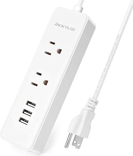 ETL Cruise Power Strip JACKYLED with 3.1A USB Ports Portable Mini Charging Station Travel 5FT Extension Cord for Cruise Ship Hotel White