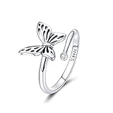 925 Sterling Silver Dainty Butterfly Expandable Open Cuff Rings Statement Ring Engagement Rings Adjustable Animal Promise Band Ring for Women