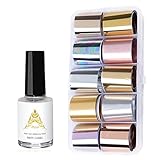AIFAIFA Nail Foil Nail Art Foil Glue Gel 1 Bottle 16ML with 10PCS, Metallic Transfer Nail Foils, Manicure Art DIY Metal Stickers Gold, Silver, Rose Foil for Nails, Stickers Required Nail Lamp Soak Off