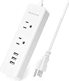 ETL Cruise Power Strip JACKYLED with 3.1A USB Ports Portable Mini Charging Station Travel 5FT Extension Cord for Cruise Ship Hotel White