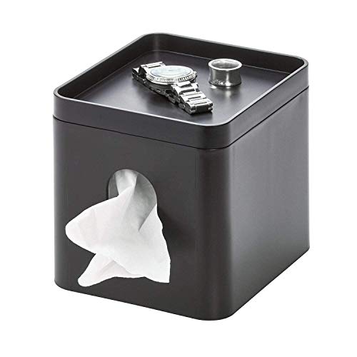 iDesign Cade Facial Tissue Box Cover, Boutique Box Bathroom Holder for Vanity, Countertops, Desk, Office, Dorm - Matte Black