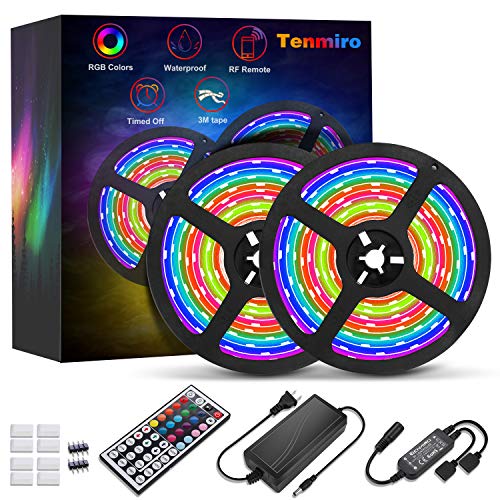 Book Cover Led strip lights,Tenmiro 32.8ft Led Strip Lights With 44key RF Remote Controller,Waterproof Color Changing RGB SMD 5050 300 LEDs Rope Lights, DC 12V5A Power Safety For Home Outdoor Lighting Decoration