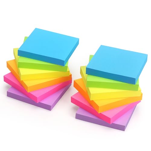 Early Buy Sticky Notes 6 Bright Color 12 Pads Self-Stick Notes 3 in x 3 in, 100 Sheets/Pad (12)