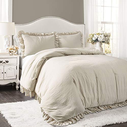 Book Cover Lush Decor Wheat Reyna Comforter Ruffled 3 Piece Set with Pillow Sham King Size Bedding