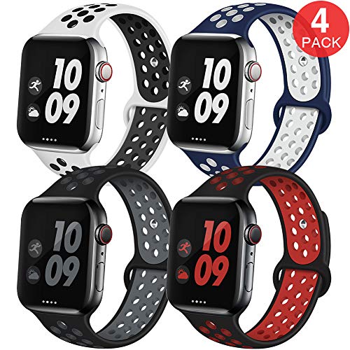Book Cover EXCHAR Sport Band Compatible with Apple Watch Band 44mm 42mm Breathable Soft Silicone Replacement Wristband Women and Man for iWatch Series 4 3 2 1 Nike+ All Various Styles M/L 4 Pack