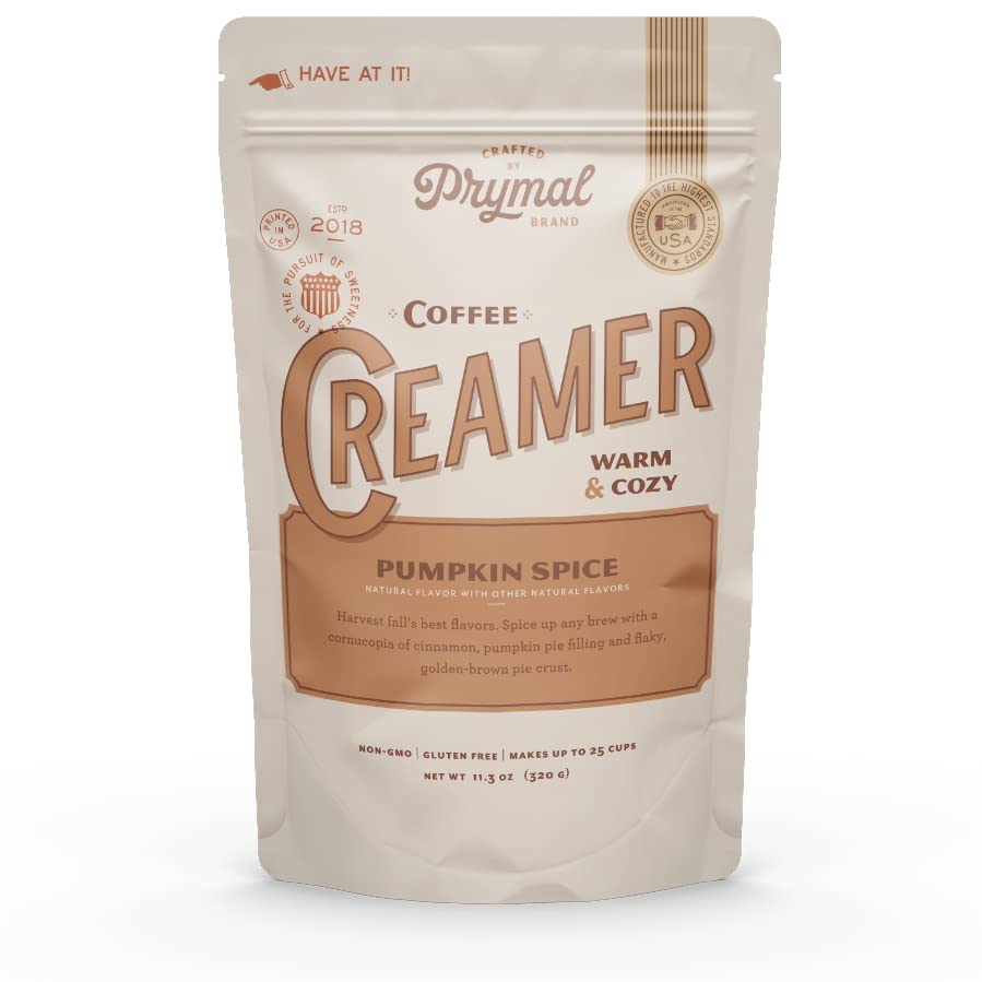 PRYMAL Pumpkin Spice Coffee Creamer - Keto, Non Dairy, Sugar Free - Natural, Non Refrigerated Powder with MCT - 11.3oz Bag Pumpkin Spice 11.3 Ounce (Pack of 1)