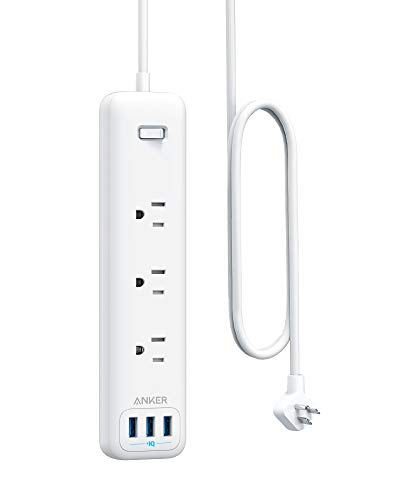 Book Cover Anker Power Strip with USB, 3-Outlet & 3 PowerIQ USB Power Strip, PowerPort Strip 3 with 5 Foot Long Extension Cord, Flat Plug, Safety Shutter, for Home, Office