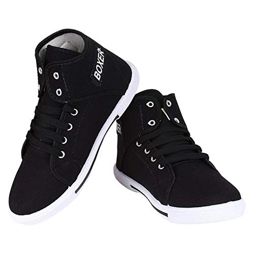 CRYSTAL FASHIONABLE Men's Black Canvas Casual Sneaker Boxer Shoes (7)