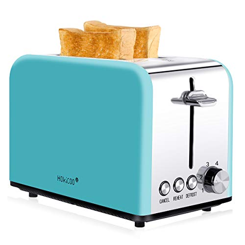Toaster, HOKICOO 2-Slice Toaster, Retro Small Toaster with Bagel, Cancel, Defrost Function, Extra Wide Slot Compact Stainless Steel Toasters for Bread Waffles(FDA Approved)